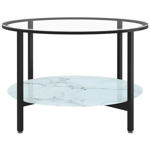 Lusso Casadino -  Tavolino Da Salotto Nero E Marmo Bianco 70cm In Vetro Temperato - Foto 2