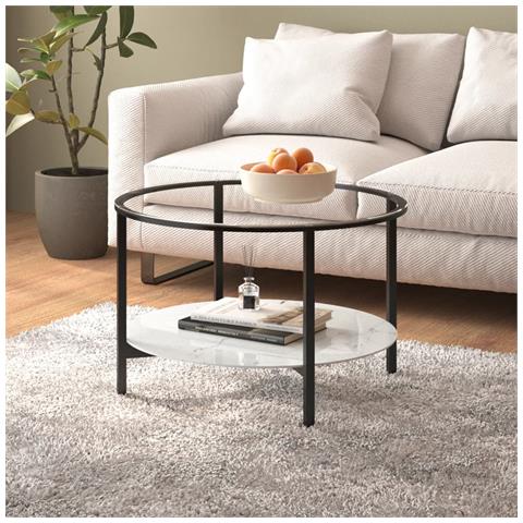 Lusso Casadino -  Tavolino Da Salotto Nero E Marmo Bianco 70cm In Vetro Temperato - Foto 6