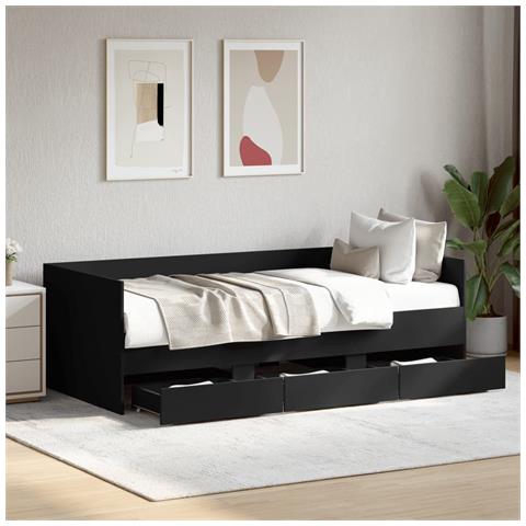 Divano Letto Con Cassetti Senza Materasso Nero 75x190 Cm - Foto 8