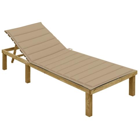 Lettino Da Giardino Con Cuscino Beige Legno Pino Impregnato - Foto 2
