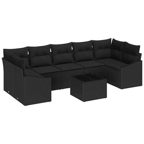 Set di Sofà da Giardino da 8 Pezzi con Cuscini in Polyrattan Nero - Foto 1