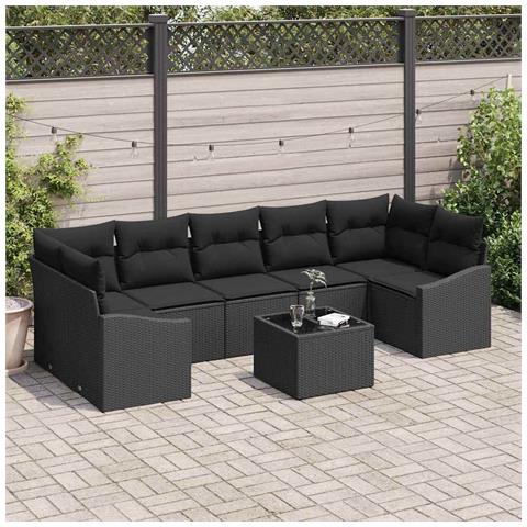 Set di Sofà da Giardino da 8 Pezzi con Cuscini in Polyrattan Nero - Foto 2