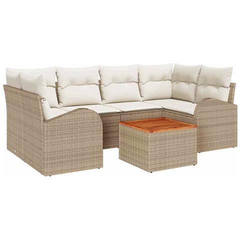 Set Divano da Giardino a 7 Pezzi con Cuscini Beige Rattan Acacia - Foto 1