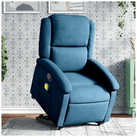 Poltrona Alzapersona Massaggiante Reclinabile Blu in Velluto - Foto 2