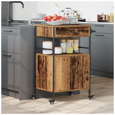 Carrello da Cucina Legno Vecchio 56x43x89,5 cm Legno Ingegnerizzato - Foto 2