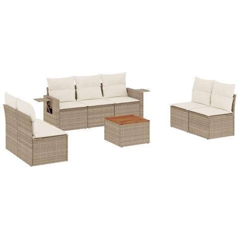 Set Divano da Giardino 8 pz con Cuscini Beige in Polyrattan - Foto 1