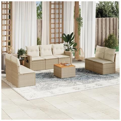 Set Divano da Giardino 8 pz con Cuscini Beige in Polyrattan - Foto 2