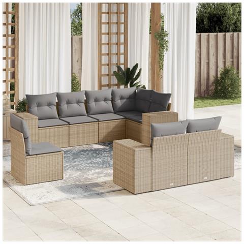 Set Divano da Giardino 8 pz con Cuscini Beige in Polyrattan - Foto 2