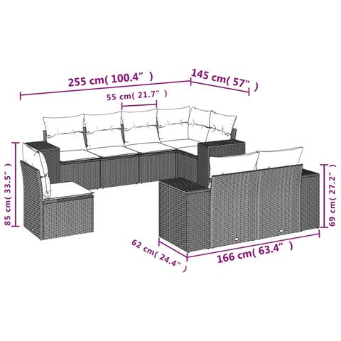 Set Divano da Giardino 8 pz con Cuscini Beige in Polyrattan - Foto 3
