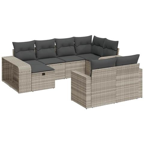 Set Divano Giardino 10 pz con Cuscini Grigio Chiaro Polyrattan - Foto 1