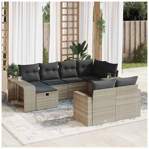 Set Divano Giardino 10 pz con Cuscini Grigio Chiaro Polyrattan - Foto 2