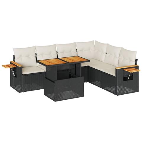 Set Divani da Giardino con Cuscini 7pz Nero Polyrattan Acacia - Foto 1