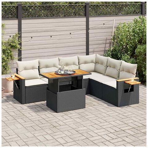 Set Divani da Giardino con Cuscini 7pz Nero Polyrattan Acacia - Foto 2