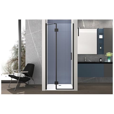 Box Doccia 110 Cm Anta Singola Ad Un Battente Per Nicchia H200 Cm Cristallo Anticalcare Trasparente 6mm Profilo Nero Opaco Olly - Foto 1