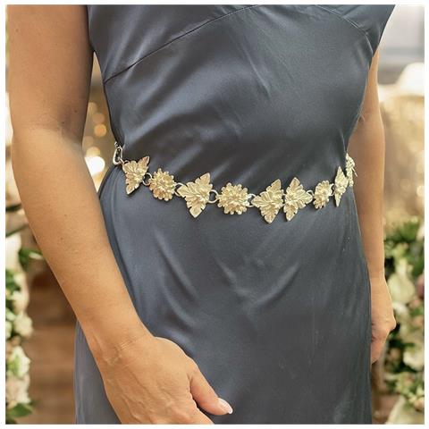 Cintura Con Rosetta A Forma Di Fiore 3d Su Catena Placcata In Argento - Foto 2