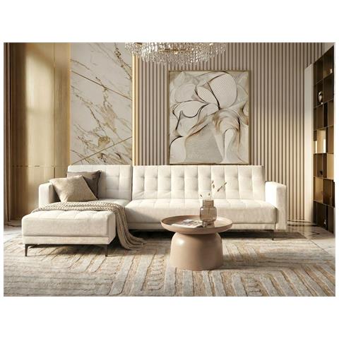 Divano Letto Angolare Modulare 4 Posti Aberdeen Tessuto Bianco Sporco Lato Destro - Foto 1