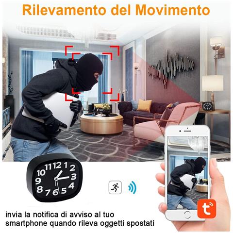 Sveglia Con Telecamera Spia 1080p Wifi, Rilevamento Movimento, Visione Notturna, Microfono, Visione Da Cellulare Ios /android App Tuya Monitoraggio Casa /ufficio (c6) - Foto 2