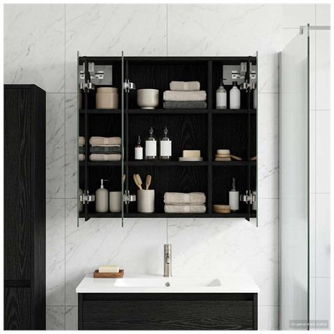 Mobiletto per specchio da bagno Rovere Nero 63,5 x 16 x 62,5 cm - Foto 2
