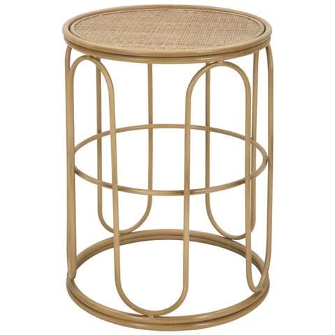 Tavolino Rotondo Samui In Ferro E Rattan — Ø 40x55 Cm - Foto 1