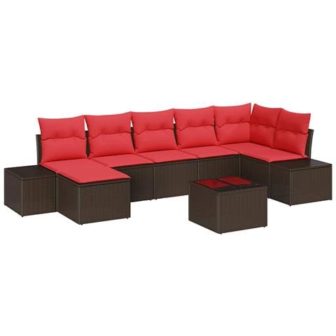 Set Divano da Giardino 7 pz Marrone e Rosso polyrattan - Foto 1