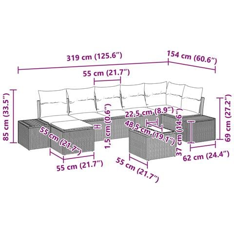 Set Divano da Giardino 7 pz Marrone e Rosso polyrattan - Foto 2