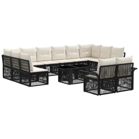 Set Divano da Giardino 13 pz Nero e Bianco Crema polyrattan - Foto 1