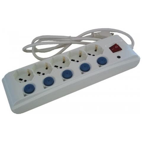 Multipresa Ciabatta 5 Prese Schuko con Interruttori Indipendenti Bianca - Foto 2