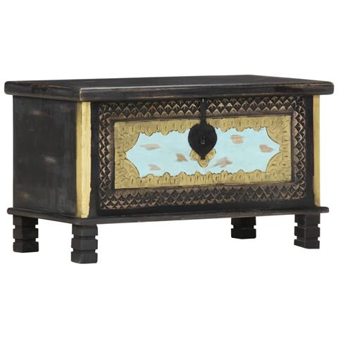 Baule Nero 80x40x45 Cm In Legno Massello Di Mango - Foto 1