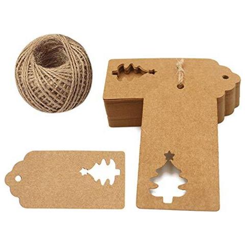 Brown Craft Tag 100 Pcs Hang Tag Carta Kraft Con 30 Metri Per Decorare Lalbero Il Lavoro Fatto A Mano (brown)  - Foto 1