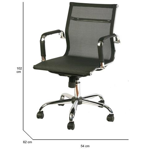 Sedia Con Ruote Placida, Poltrona Direzionale Con Braccioli, Sedia Ergonomica Da Ufficio, Nero, 62x54h92/102 Cm - Foto 6