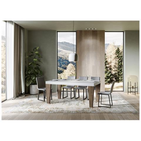 Tavolo Allungabile 90x160/420 Cm Spimbo Mix Piano Bianco Frassino - Gambe Noce - Bianco Frassino /noce - Foto 6