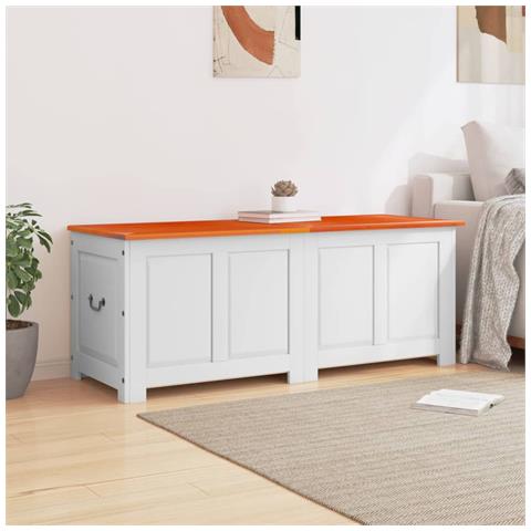 Cassapanca Con Coperchio Marrone E Bianco Legno Massello Acacia - Foto 3