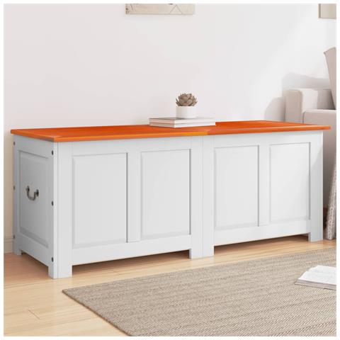 Cassapanca Con Coperchio Marrone E Bianco Legno Massello Acacia - Foto 1