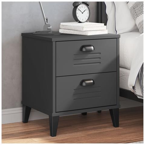 Comodino Viken Antracite In Legno Massello Di Pino - Foto 1