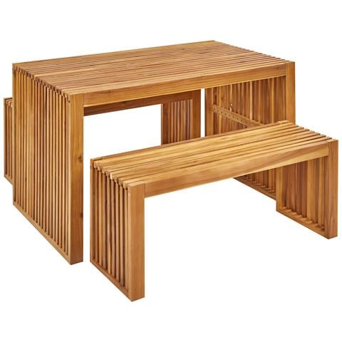 Set Da Giardino Con 1 Tavolo E 2 Panche Legno Di Acacia Chiaro Bellano - Foto 2