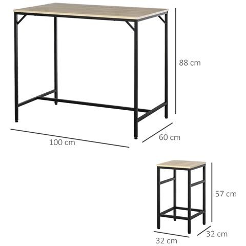 Set Tavolo Alto Con 4 Sgabelli Stile Industriale In Metallo E Legno, Rovere Chiaro - Foto 6