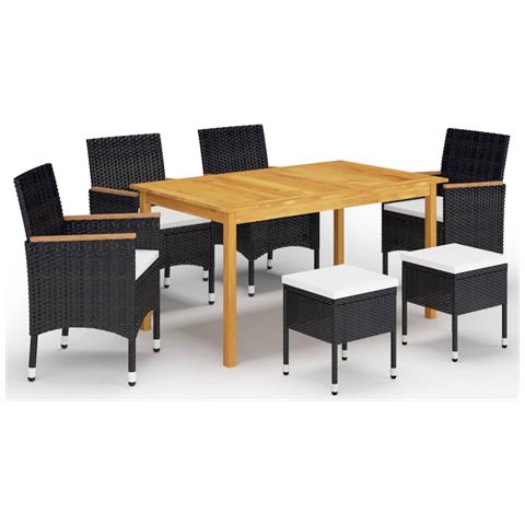 Set Mobili da Pranzo per Giardino 7 pz Nero - Foto 1