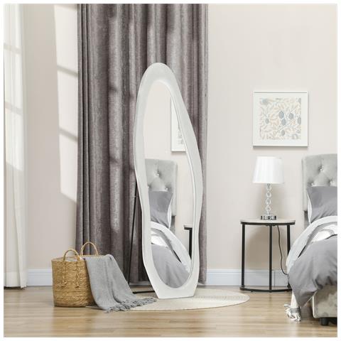 Specchio a Figura Intera con Cornice Ondulata in Velluto, Specchio da Terra e da Parete, 160x50 cm, Bianco - Foto 2