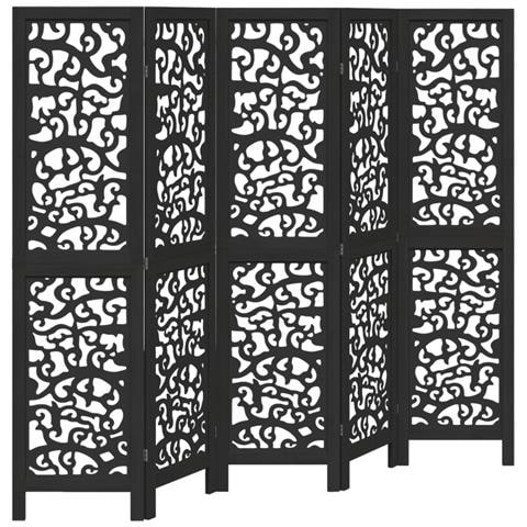 Divisorio Ambienti 5 Pannelli Nero Legno Massello Di Paulownia - Foto 2