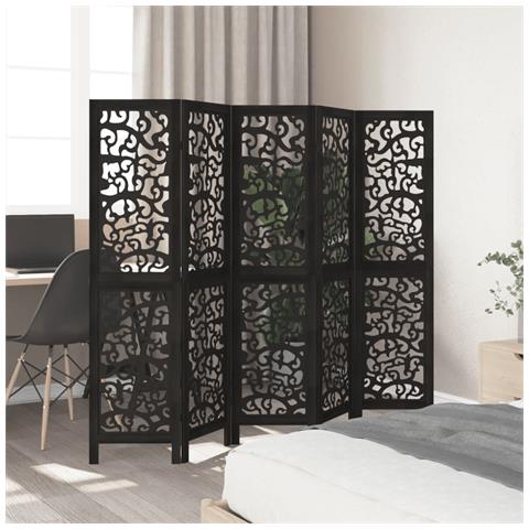 Divisorio Ambienti 5 Pannelli Nero Legno Massello Di Paulownia - Foto 3