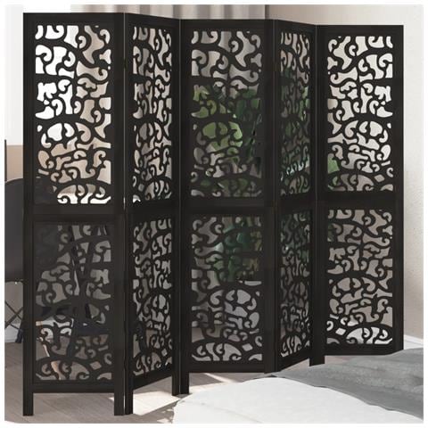 Divisorio Ambienti 5 Pannelli Nero Legno Massello Di Paulownia - Foto 1