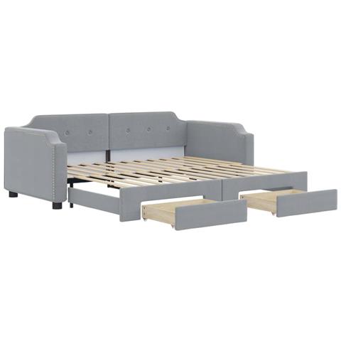 Divano Letto Estraibile Cassetti Grigio Chiaro 90x190cm Tessuto - Foto 2