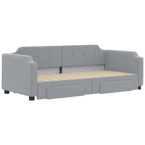 Divano Letto Estraibile Cassetti Grigio Chiaro 90x190cm Tessuto - Foto 3