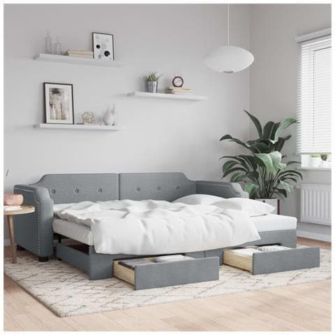 Divano Letto Estraibile Cassetti Grigio Chiaro 90x190cm Tessuto - Foto 1
