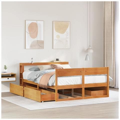 Letto Senza Materasso Marrone Cera 120x190 Cm In Legno Di Pino - Foto 1