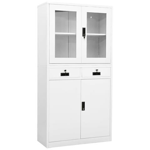 Lusso Casadino -  Armadio Per Ufficio Bianco 90x40x180 Cm In Acciaio E Vetro - Foto 2