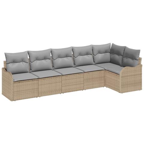 Set Divano da Giardino 6 Pezzi con Cuscini Rattan Beige,  Divano da Giardino 2 Posti con Ripostiglio&Cuscini Rattan Beige - Foto 1