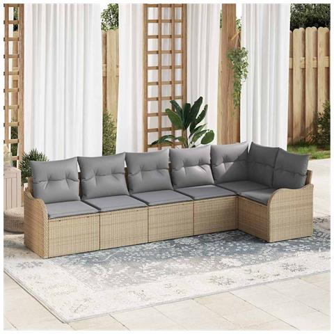 Set Divano da Giardino 6 Pezzi con Cuscini Rattan Beige,  Divano da Giardino 2 Posti con Ripostiglio&Cuscini Rattan Beige - Foto 2