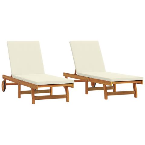 Lettini prendisole 2 pz con ruote e cuscino in legno massello di acacia - Foto 1