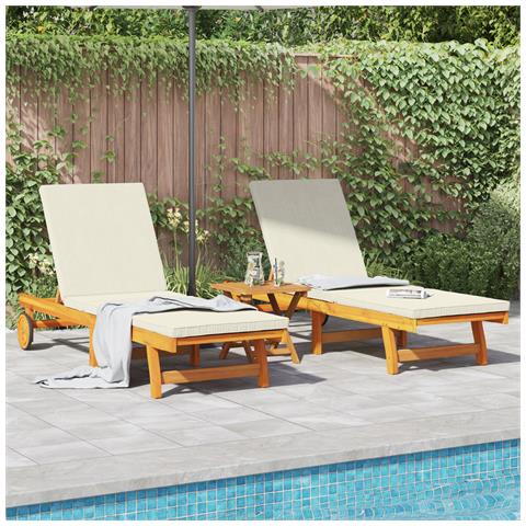 Lettini prendisole 2 pz con ruote e cuscino in legno massello di acacia - Foto 2